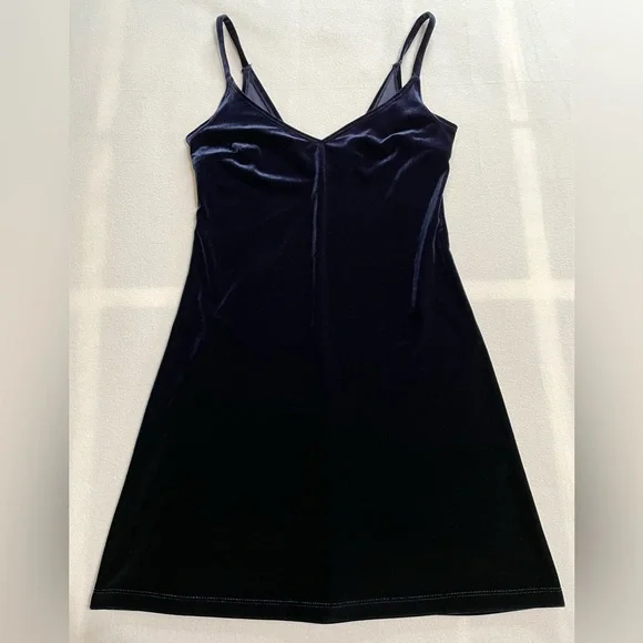 Vintage 90s Navy Velvet Mini Dress Y2K Slip Dress Party Goth Fairy Grunge Size M - Picture 7 of 12